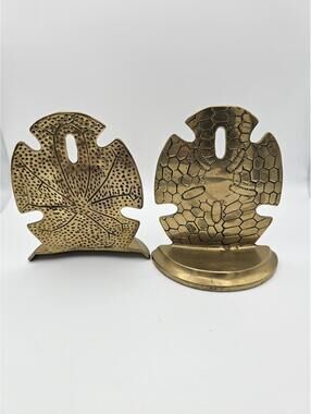 Vintage Brass Sand Dollar Bookends Coastal Hollywood Regency Decor